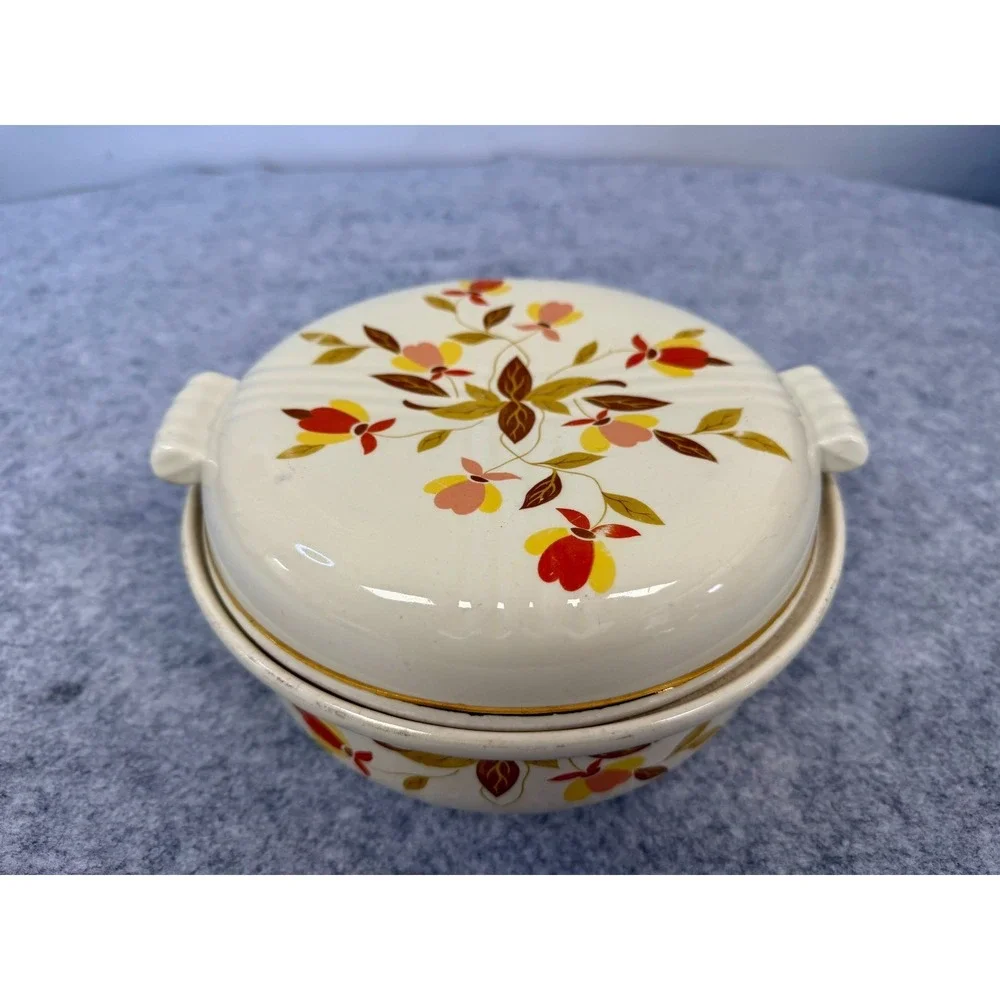 Vintage Hall's Superior Quality Kitchenware Autumn Leaf Pattern covered Casserol